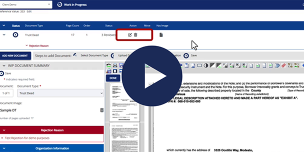 ePN platform showing package rejected screen; play button indicates video link.
