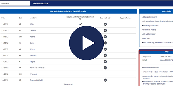 ePN platform showing help screen; play button indicates video link.