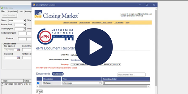 ePN platform showing Closing Market Integration screen; play button indicates video link.